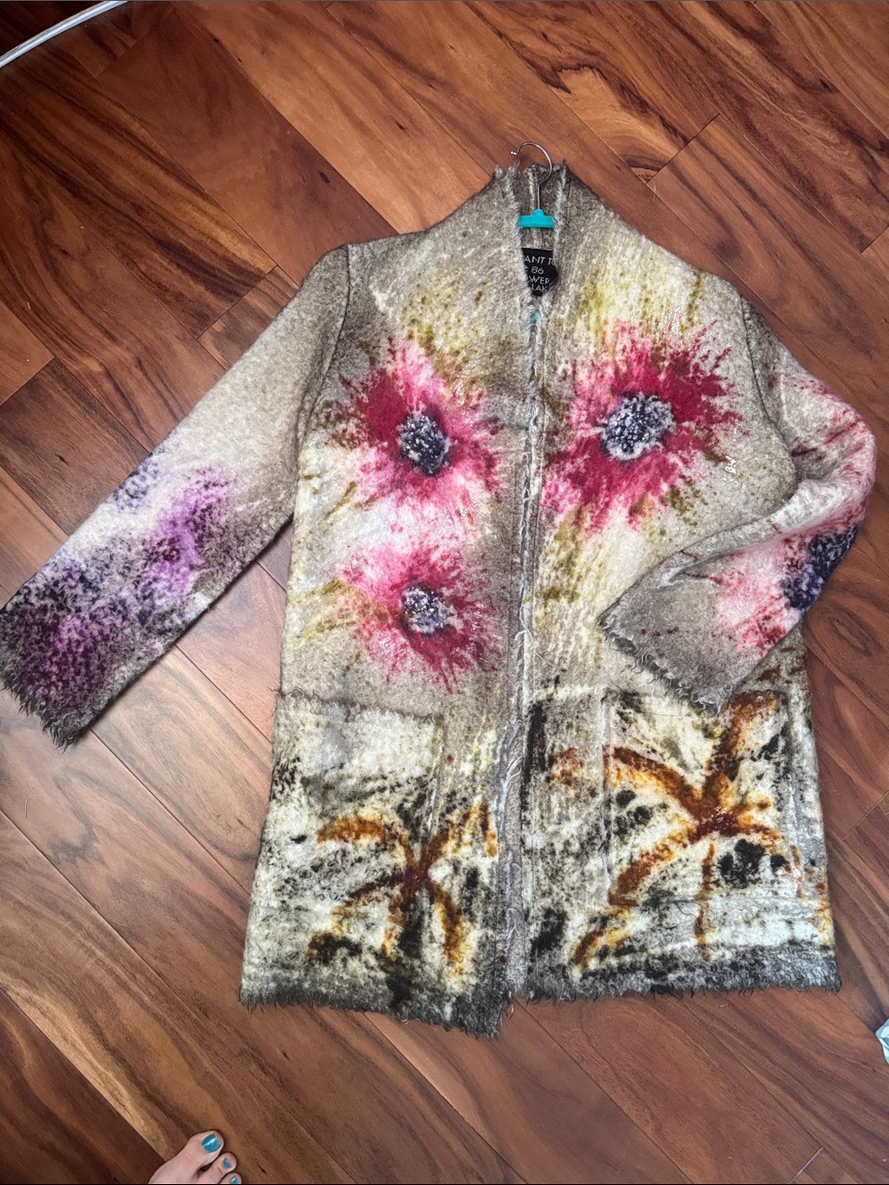 Avant Toi flower Lake Wool Blend Open jacket with Pink Floral Accents